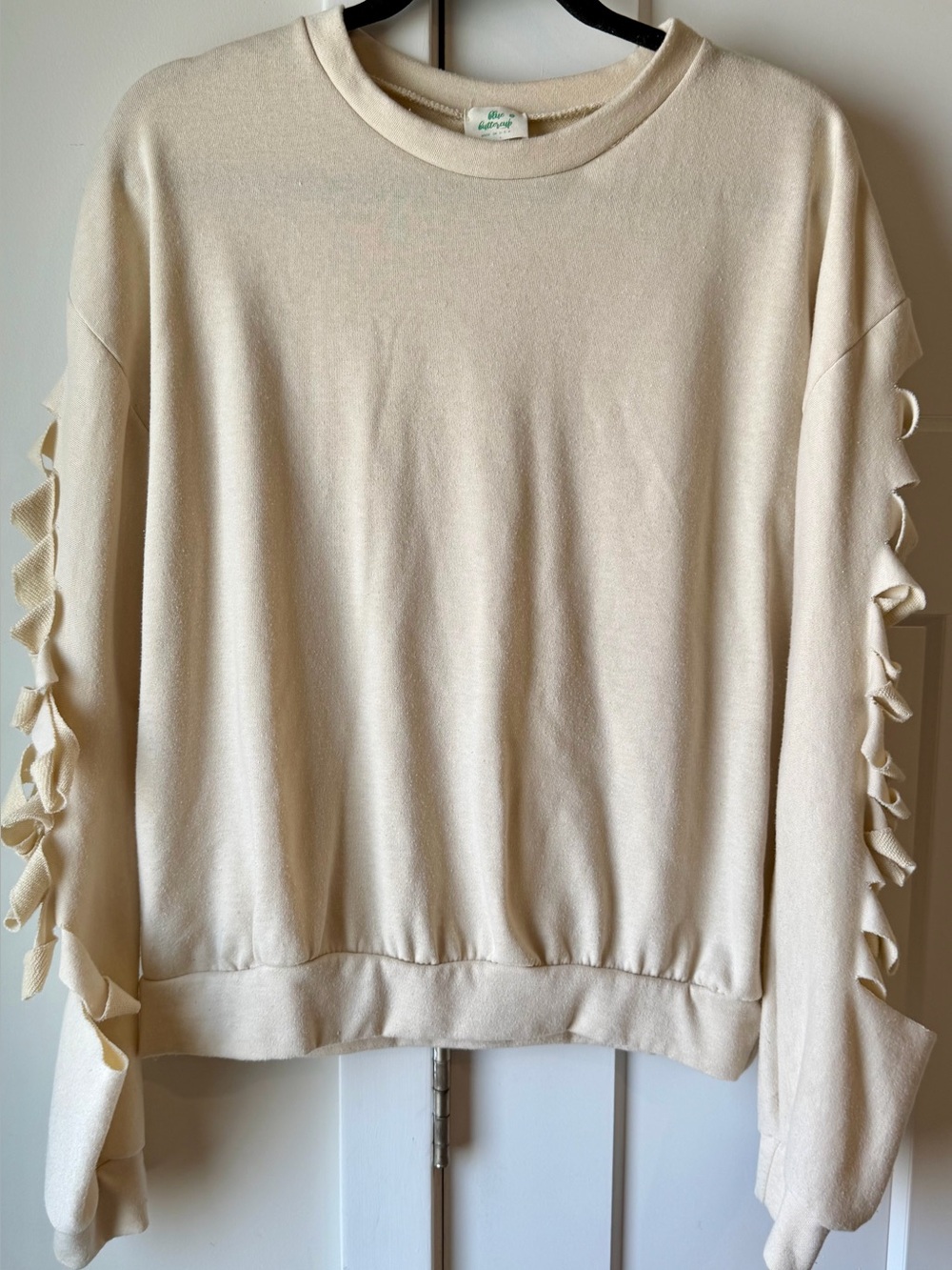 Cream slit sleeves crewneck